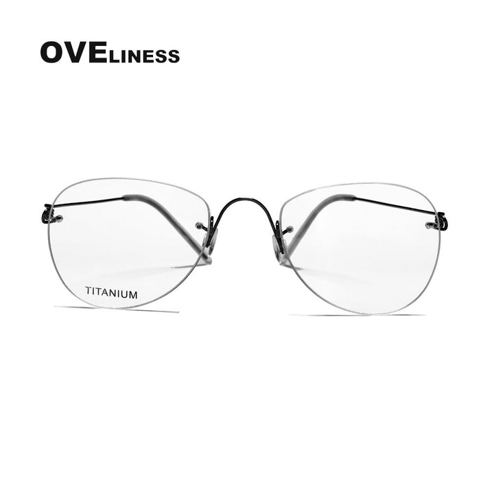 Oveliness Unisex Rimless Round Square Screwless Titanium Eyeglasses 9892 Rimless Oveliness black