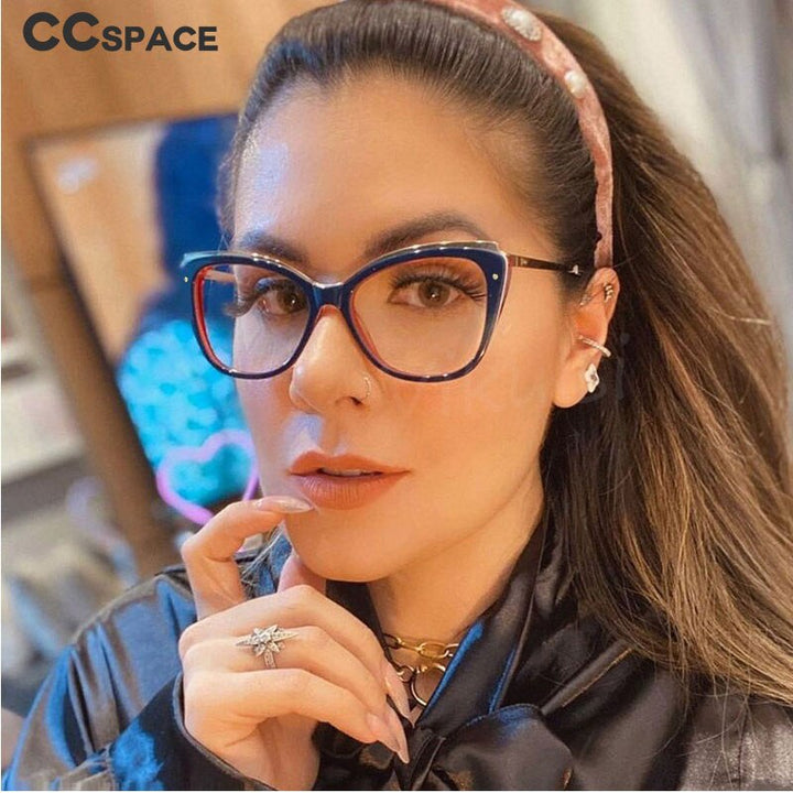 CCspace Unisex Full Rim Square Cat Eye Tr 90 Titanium Frame Eyeglasses 48168 Full Rim CCspace