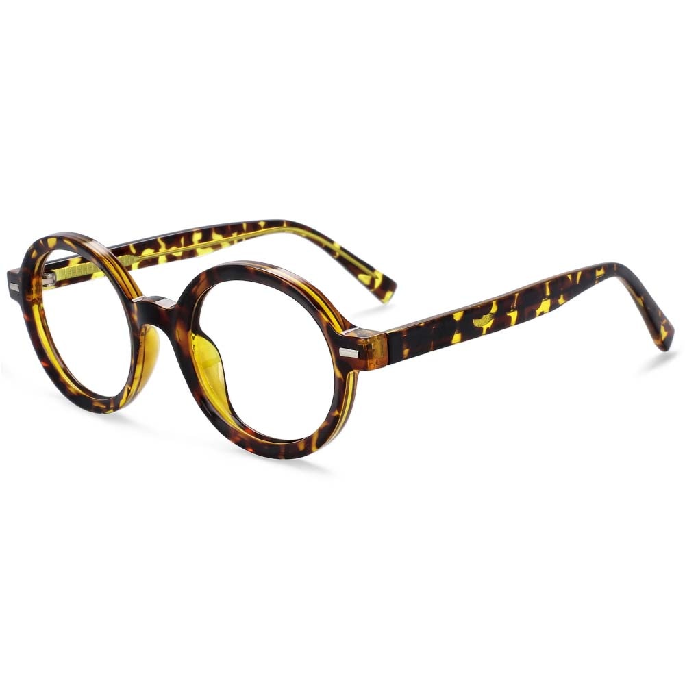CCspace Unisex Full Rim Round Oval Tr 90 Titanium Rivet Frame Eyeglasses 54026 Full Rim CCspace leopard
