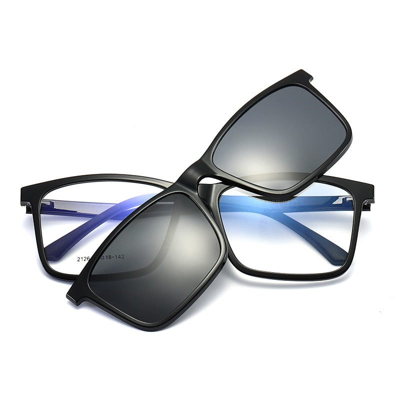 Yimaruili Men's Full Rim TR 90 Resin Frame Eyeglasses Polarized Clip On Sunglasses  2126 With Clip Ons Yimaruili Eyeglasses