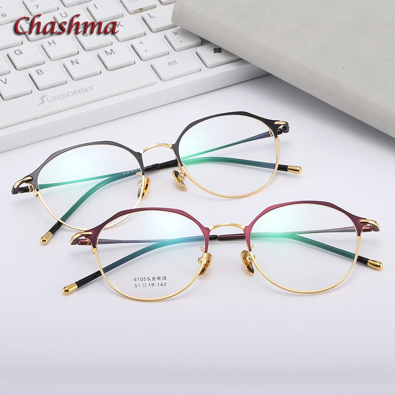 Chashma Ochki Unisex Full Rim Irregular Round Titanium Eyeglasses 6105 Full Rim Chashma Ochki