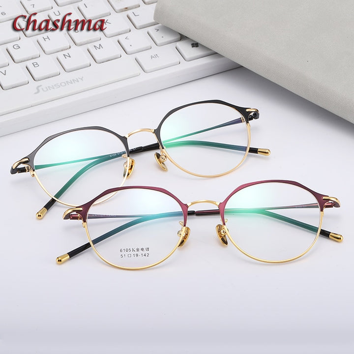 Chashma Ochki Unisex Full Rim Irregular Round Titanium Eyeglasses 6105 Full Rim Chashma Ochki