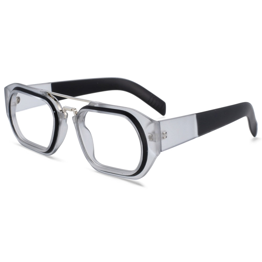 CCspace Unisex Full Rim Square Resin Double Bridge Punk Frame Eyeglasses 53095 Full Rim CCspace gray