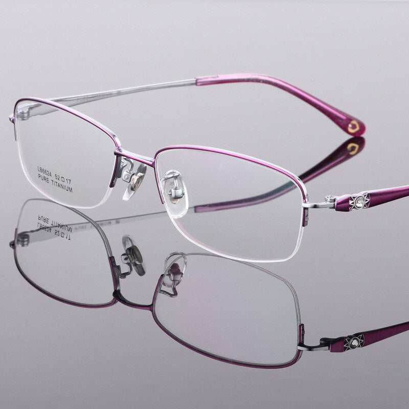 Women's Semi Rim Titanium Frame Eyeglasses Lr6624 Semi Rim Bclear
