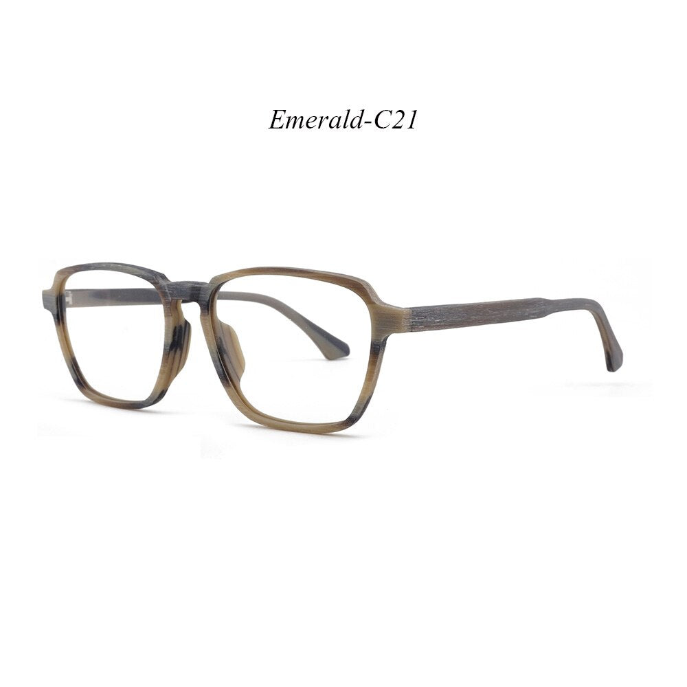 Hdcrafter Men's Full Rim Oversized Polygonal Square Wood Frame Eyeglasses 1694 Full Rim Hdcrafter Eyeglasses C21