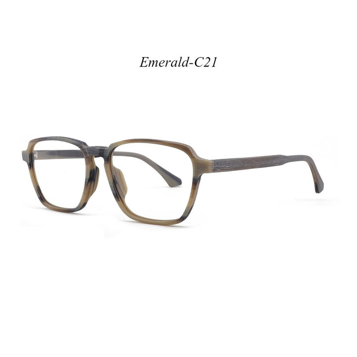 Hdcrafter Men's Full Rim Oversized Polygonal Square Wood Frame Eyeglasses 1694 Full Rim Hdcrafter Eyeglasses C21