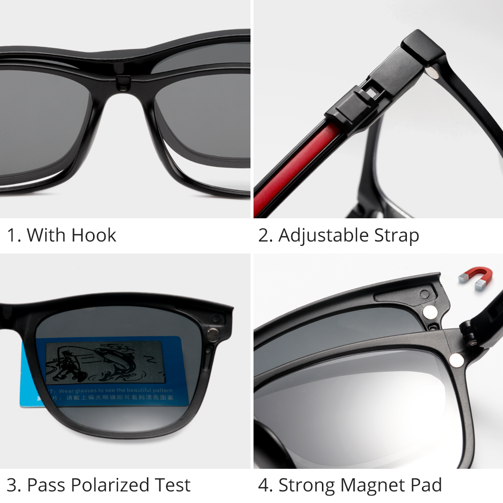 Ralferty Men's Full Rim Square Tr 90 Eyeglasses Clip On Sunglasses With Clip Ons Ralferty