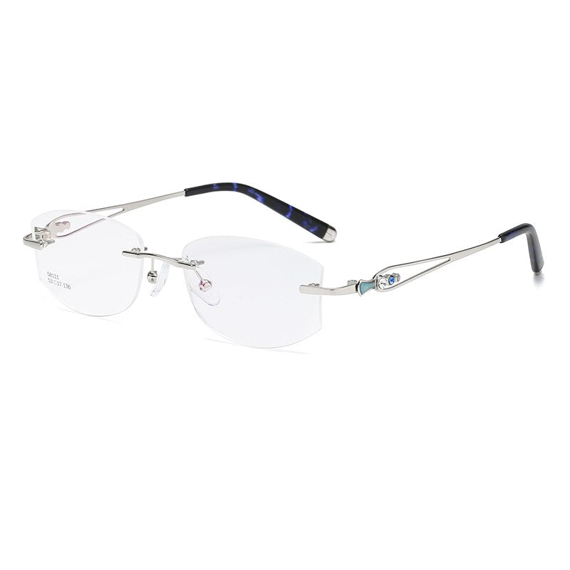 Zirosat 58111 Women's Eyeglasses Alloy Tint Lenses Diamond Cutting Rimless Titanium Rimless Zirosat silver green