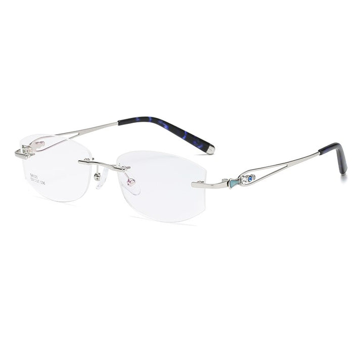 Zirosat 58111 Women's Eyeglasses Alloy Tint Lenses Diamond Cutting Rimless Titanium Rimless Zirosat silver green