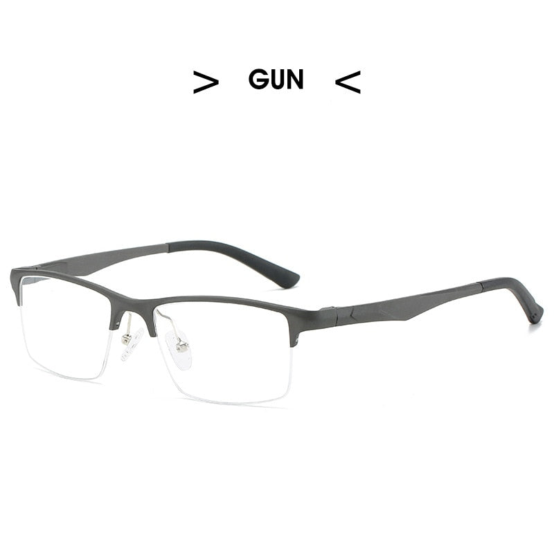 Hdcrafter Men's Semi Rim Square Titanium Alloy Frame Eyeglasses P6329 Semi Rim Hdcrafter Eyeglasses Gun