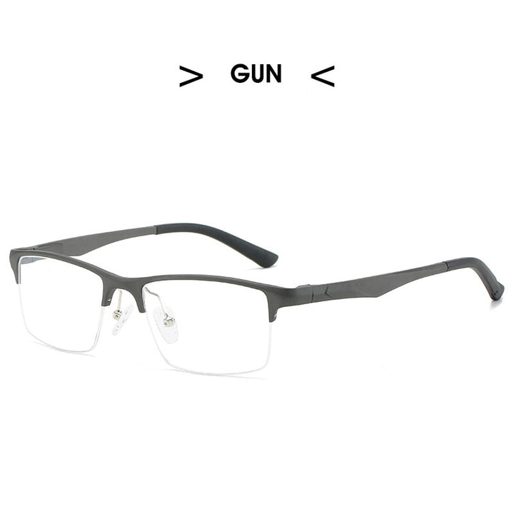 Hdcrafter Men's Semi Rim Square Titanium Alloy Frame Eyeglasses P6329 Semi Rim Hdcrafter Eyeglasses Gun