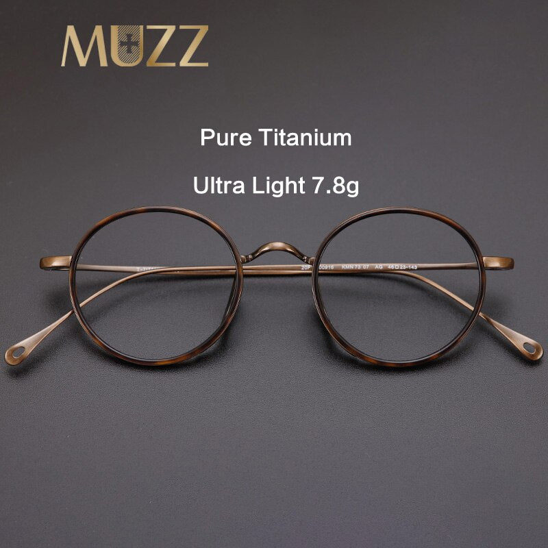 Muzz Men's Full Rim Round Titanium Acetate Frame Eyeglasses M70705 Full Rim Muzz