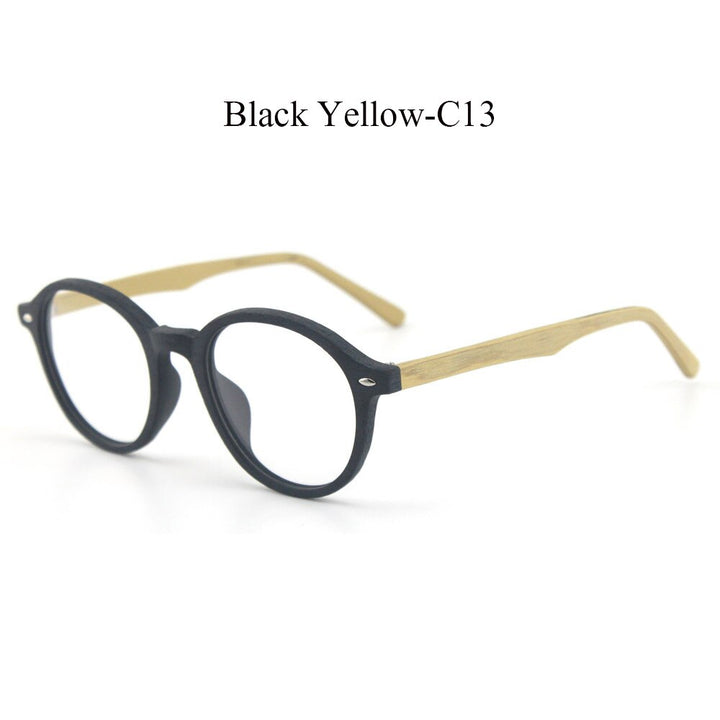 Hdcrafter Unisex Full Rim Round Oval Wood Metal Frame Eyeglasses 4237 Full Rim Hdcrafter Eyeglasses C13