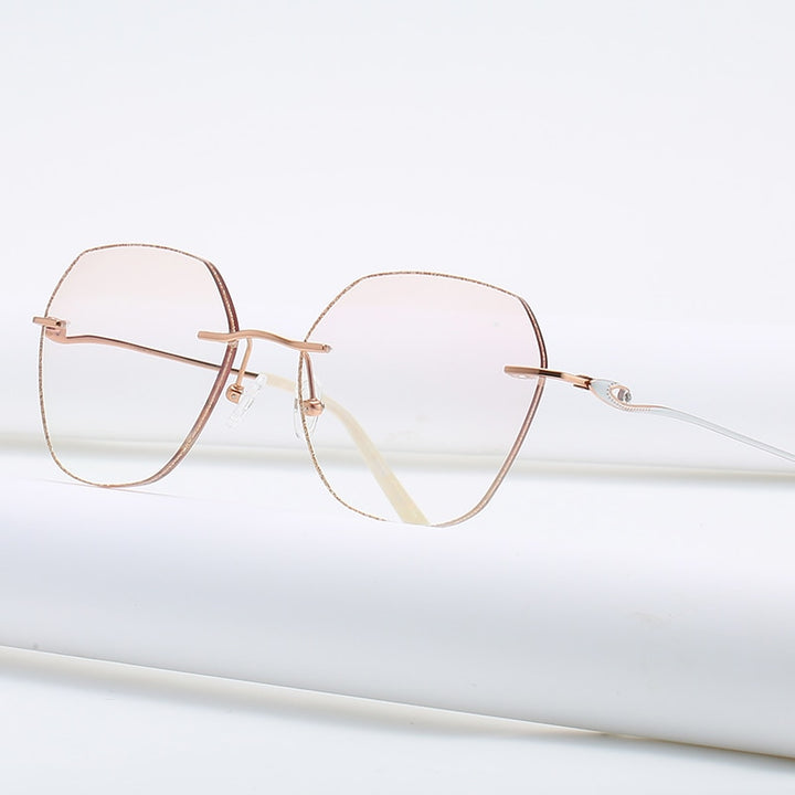 Zirosat 9148 Women's Eyeglasses Titanium Rimless Eyewear Diamond Trimmed Rimless Zirosat