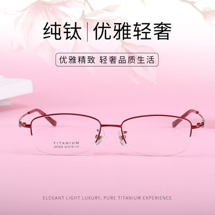 Women's Rectangular Half Rim Titanium Frame Eyeglasses Lr7828 Semi Rim Bclear