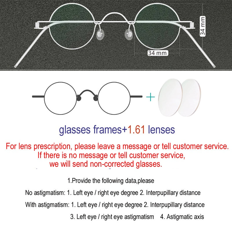 Yujo Unisex Full Rim Small Round Stainless Steel Eyeglasses Y019 Full Rim Yujo 34mm 1.61 Index Single Vision China