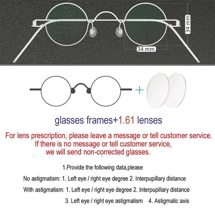 Yujo Unisex Full Rim Small Round Stainless Steel Eyeglasses Y019 Full Rim Yujo 34mm 1.61 Index Single Vision China