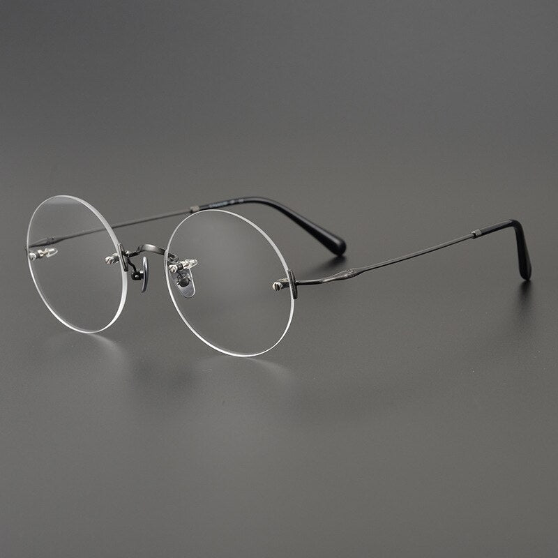 Gatenac Unisex Rimless Round Titanium Frame Eyeglasses Gxyj647 Rimless Gatenac Gun