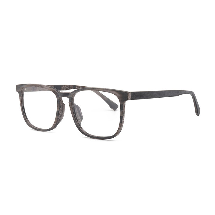 Hdcrafter Men's Full Rim Square Metal Wood Frame Eyeglasses P1688 Full Rim Hdcrafter Eyeglasses