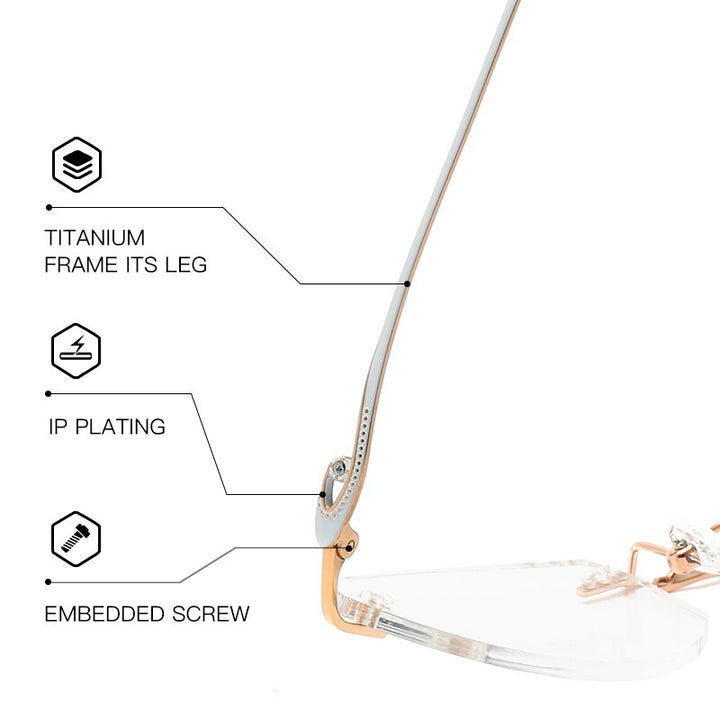 Zirosat 9148 Women's Eyeglasses Titanium Rimless Eyewear Diamond Trimmed Rimless Zirosat