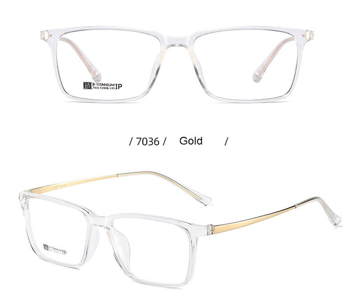 Hotochki Men's Full Rim Beta Titanium Frame Rectangular Eyeglasses 7036 Full Rim Hotochki