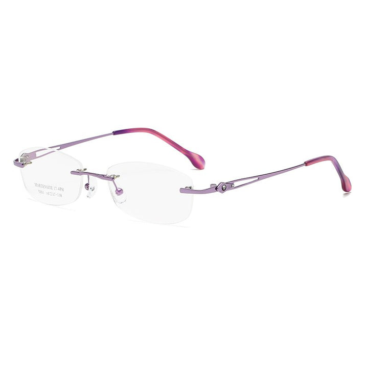 Zirosat 5901 Women's Eyeglasses Tint Lenses Diamond Cutting Rimless Titanium Rimless Zirosat purple