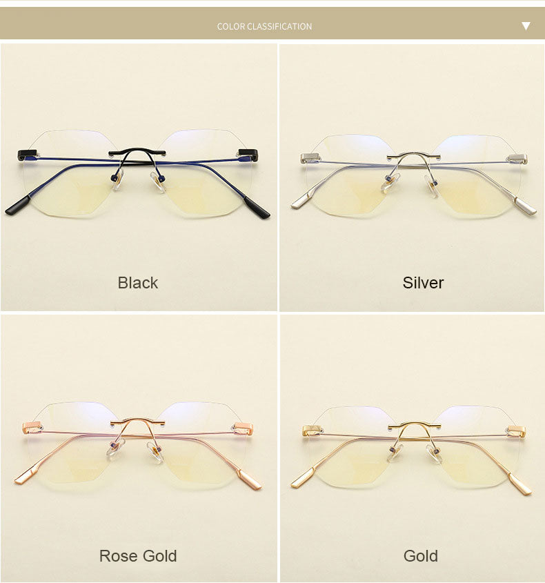 Hotony Men's Rimless Polygon Alloy Frame Spring Hinge Eyeglasses 6213 Rimless Hotony
