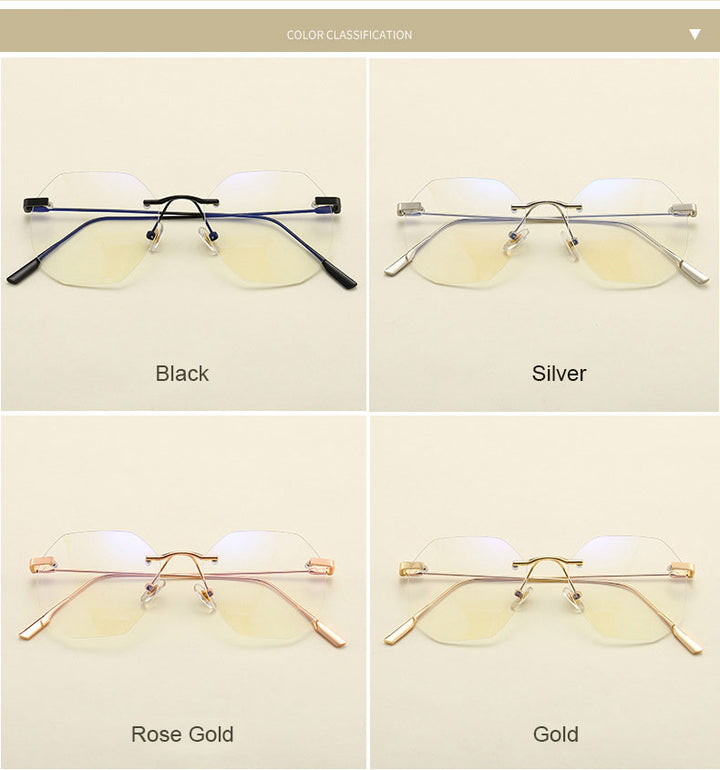 Hotony Men's Rimless Polygon Alloy Frame Spring Hinge Eyeglasses 6213 Rimless Hotony