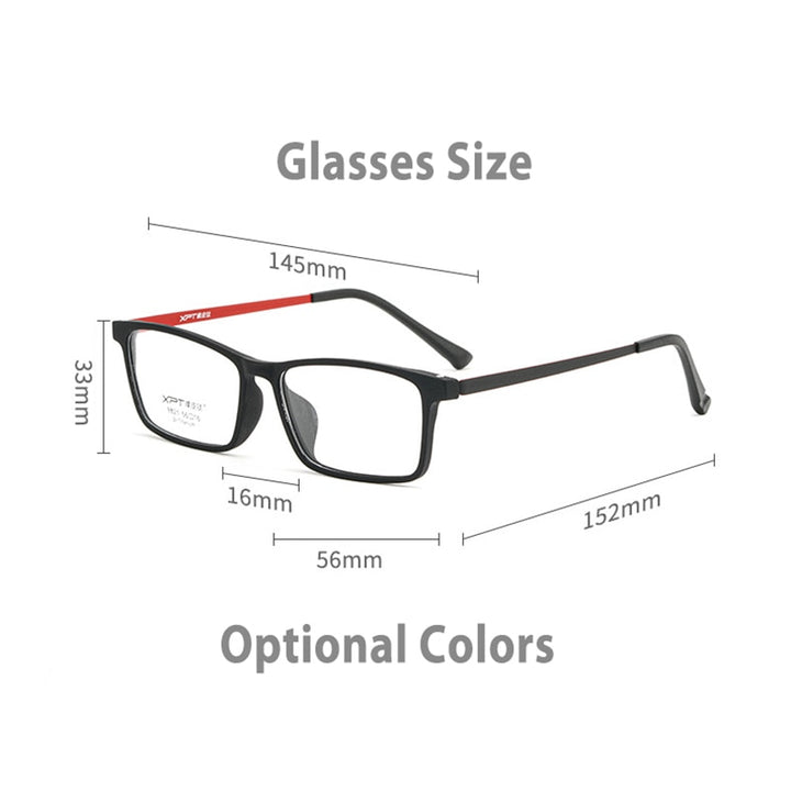 Hotony Unisex Full Rim Rectangle TR 90 Resin B Titanium Frame Eyeglasses 9821 Full Rim Hotony