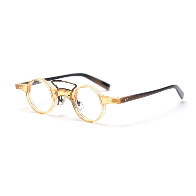 CCspace Unisex Full Rim Round Acetate Punk Double Bridge Frame Eyeglasses 49805 Full Rim CCspace C4Yellow