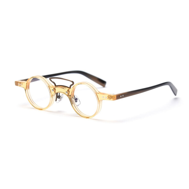 CCspace Unisex Full Rim Round Acetate Punk Double Bridge Frame Eyeglasses 49805 Full Rim CCspace C4Yellow