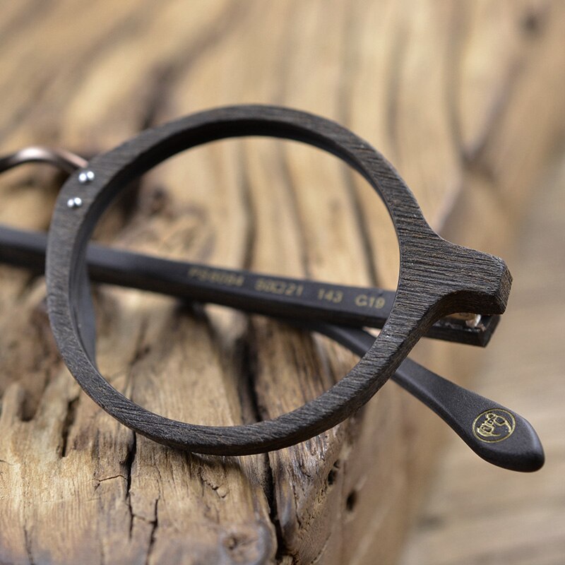 Hdcrafter Men's Full Rim Round Metal Wood Frame Eyeglasses Ps6084 Full Rim Hdcrafter Eyeglasses