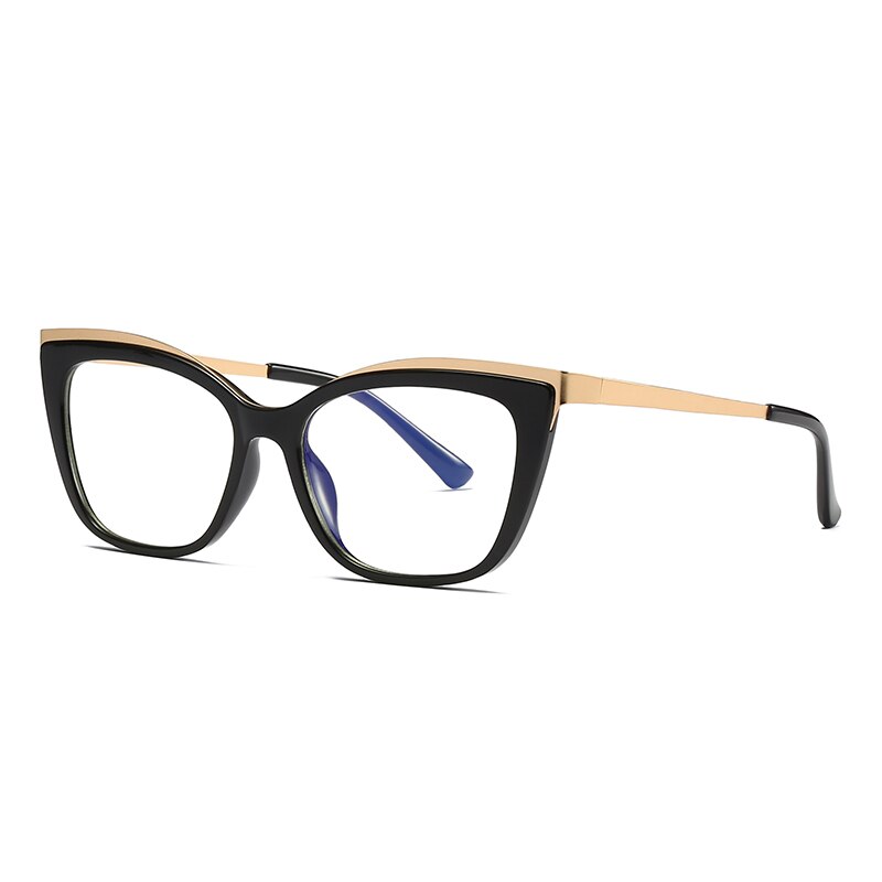 Hotochki Women's Full Rim Cat Eye Alloy Acetate Frame Eyeglasses 2049 Full Rim Hotochki black