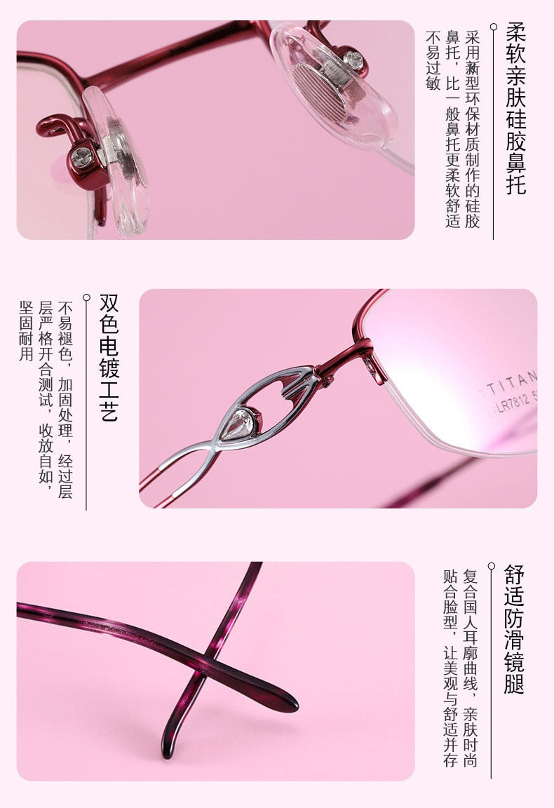 Women's Hollow Jeweled Temple Semi Rim Frame Eyeglasses Lr7812 Semi Rim Bclear