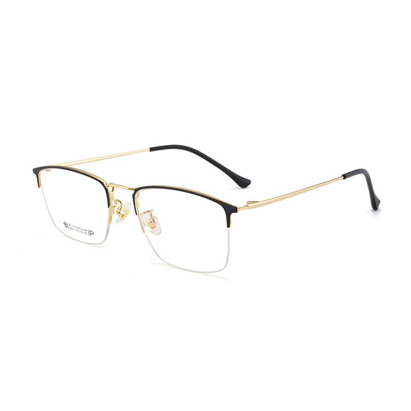 Handoer Unisex Semi Rim Square Titanium Eyeglasses 8017 Semi Rim Handoer Black Gold