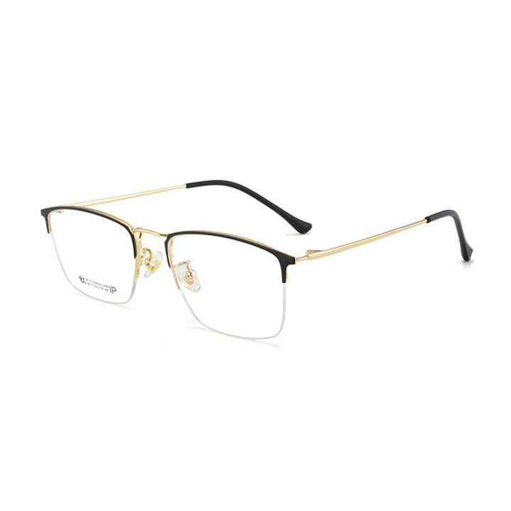 Handoer Unisex Semi Rim Square Titanium Eyeglasses 8017 Semi Rim Handoer Black Gold