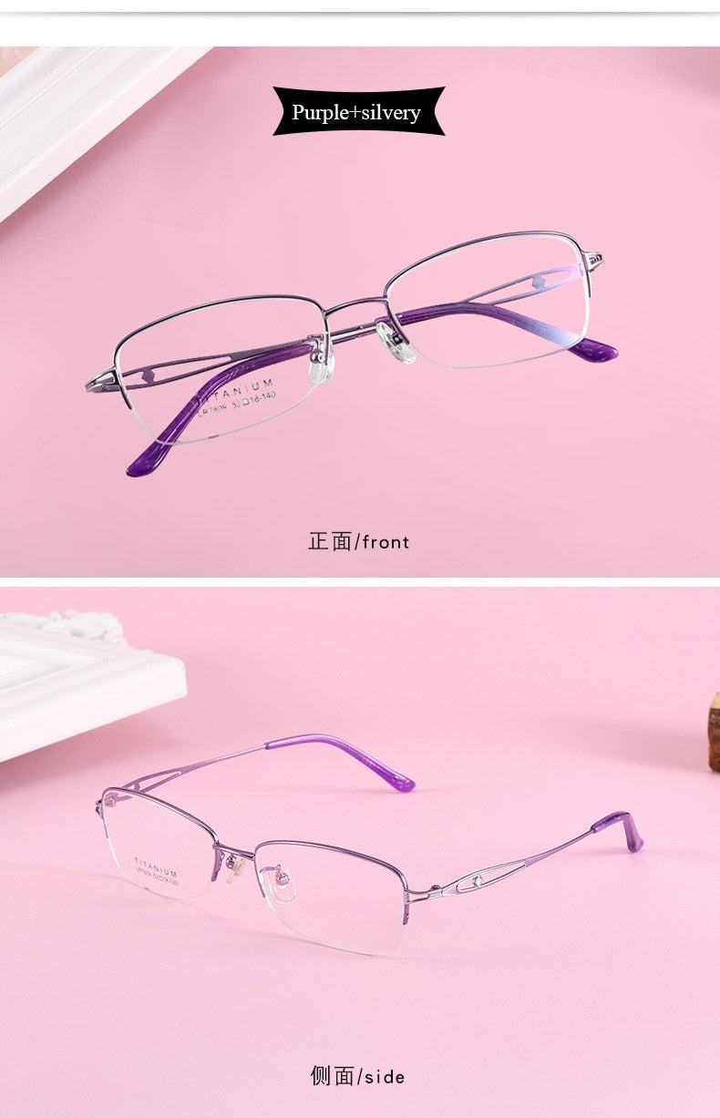 Women's Oval Hollow Titanium Semi Rim Eyeglasses Lr7809 Semi Rim Bclear