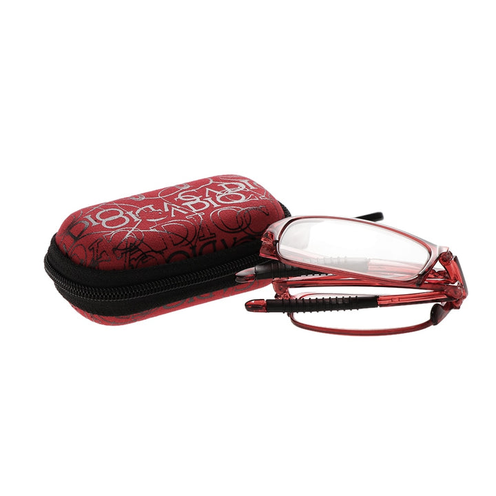 Gootrades Unisex Full Rim Square Alloy Foldable Reading Glasses 5923 Reading Glasses Gootrades +100 Dark Red