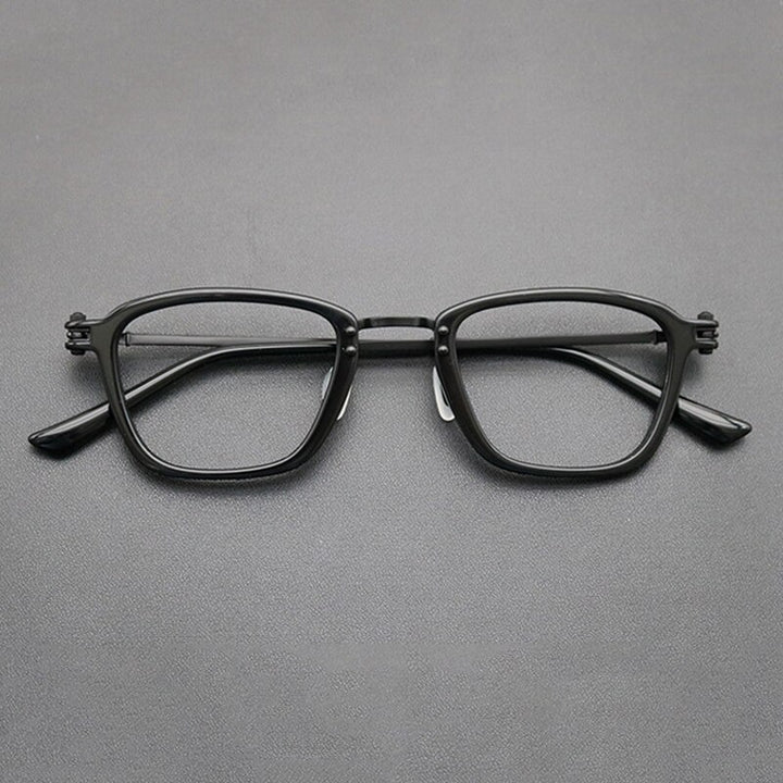 Gatenac Unisex Full Rim Square Titanium Acetate Frame Eyeglasses Gxyj694 Full Rim Gatenac Black