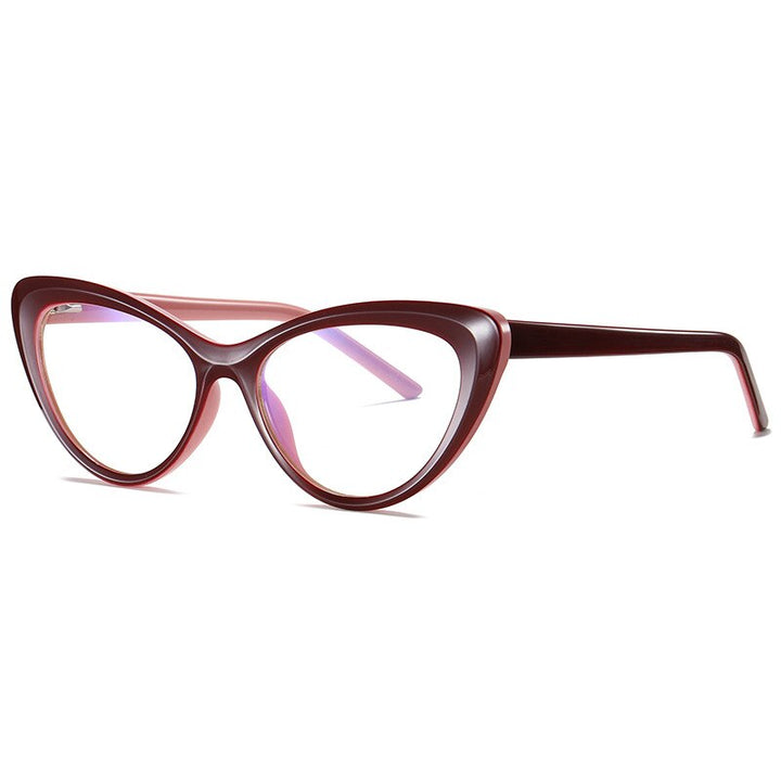 CCspace Unisex Full Rim Cat Eye Tr 90 Titanium Frame Eyeglasses 49082 Full Rim CCspace C214-P30Red