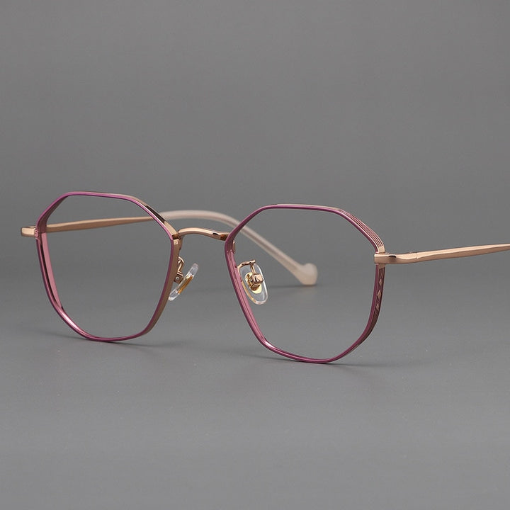Muzz Unisex Full Rim Round Polygonal Titanium Frame Eyeglasses 32 Full Rim Muzz 1