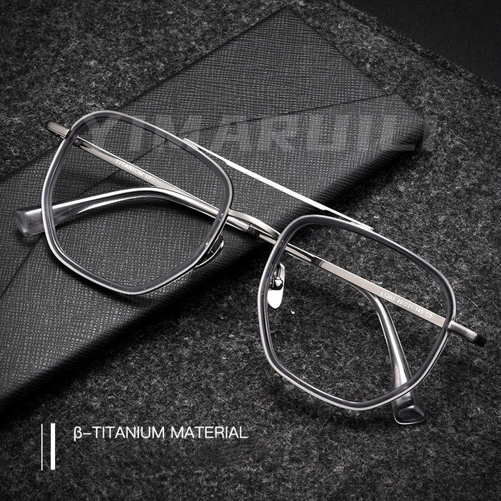 Yimaruili Unisex Full Rim Double Bridge β Titanium Frame Eyeglasses L1361 Full Rim Yimaruili Eyeglasses