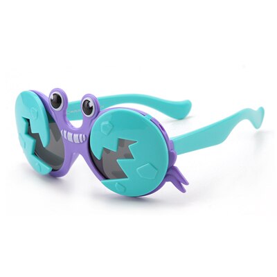 Ralferty Kids' Sunglasses Cartoons Crab Flip Up Unbreakable K8265 Sunglasses Ralferty C34Purple-Cyan With Glasses Case