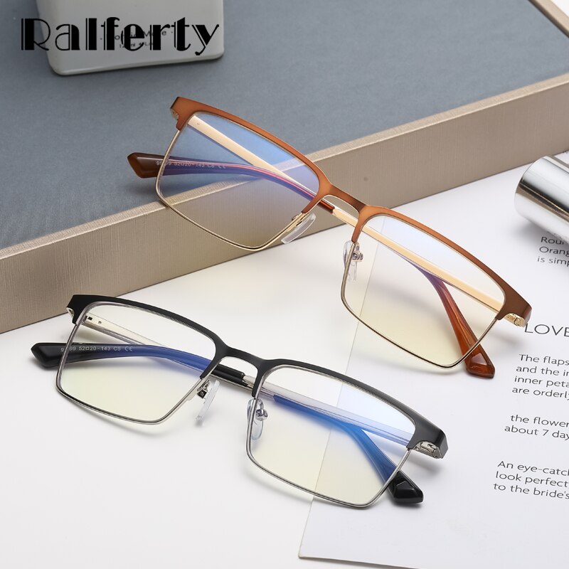 Ralferty Men's Full Rim Square Acetate Alloy Eyeglasses F95899 Full Rim Ralferty