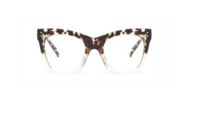 CCspace Unisex Full Rim Oversized Cat Eye Resin Alloy Frame Eyeglasses 49742 Full Rim CCspace Leopard-Clear