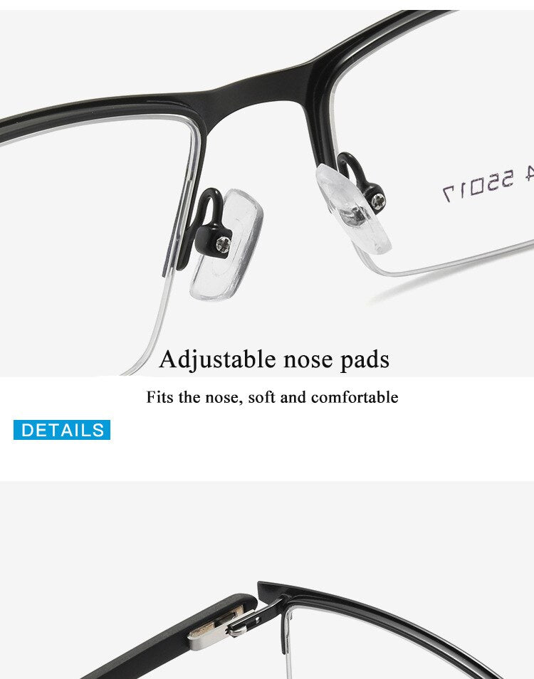 Men's Semi Rim Alloy Frame Eyeglasses 61004 Semi Rim Bclear