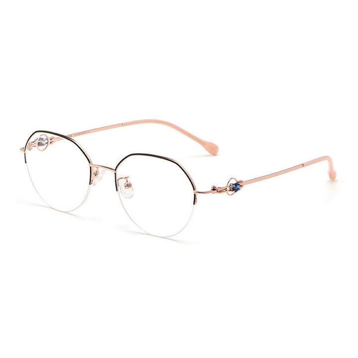 Yimaruili Unisex Semi Rim Alloy Frame Eyeglasses 8001Z Semi Rim Yimaruili Eyeglasses Black Gold