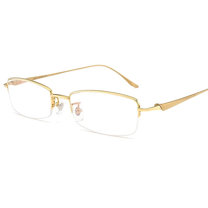 Men's Titanium Semi Rim Square Frame Eyeglasses D8560 Semi Rim Bclear Gold