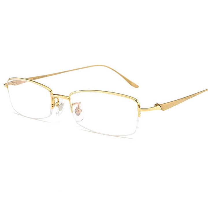 Men's Titanium Semi Rim Square Frame Eyeglasses D8560 Semi Rim Bclear Gold