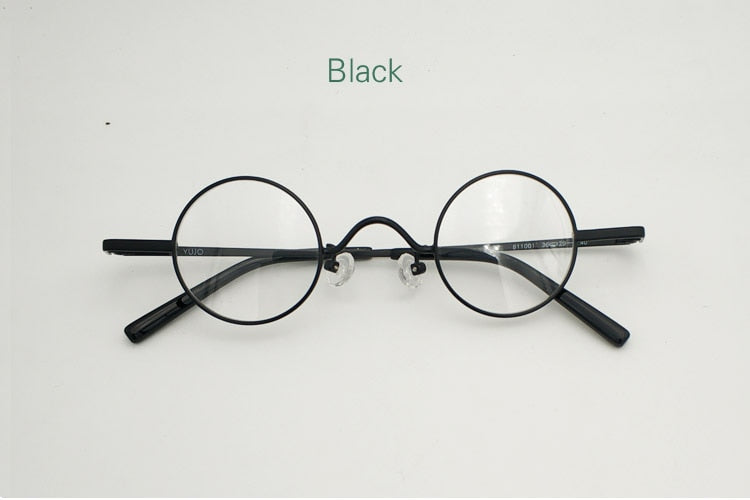 Yujo Unisex Small Round Eyeglasses Alloy Full Rim 811001 Full Rim Yujo Black CHINA